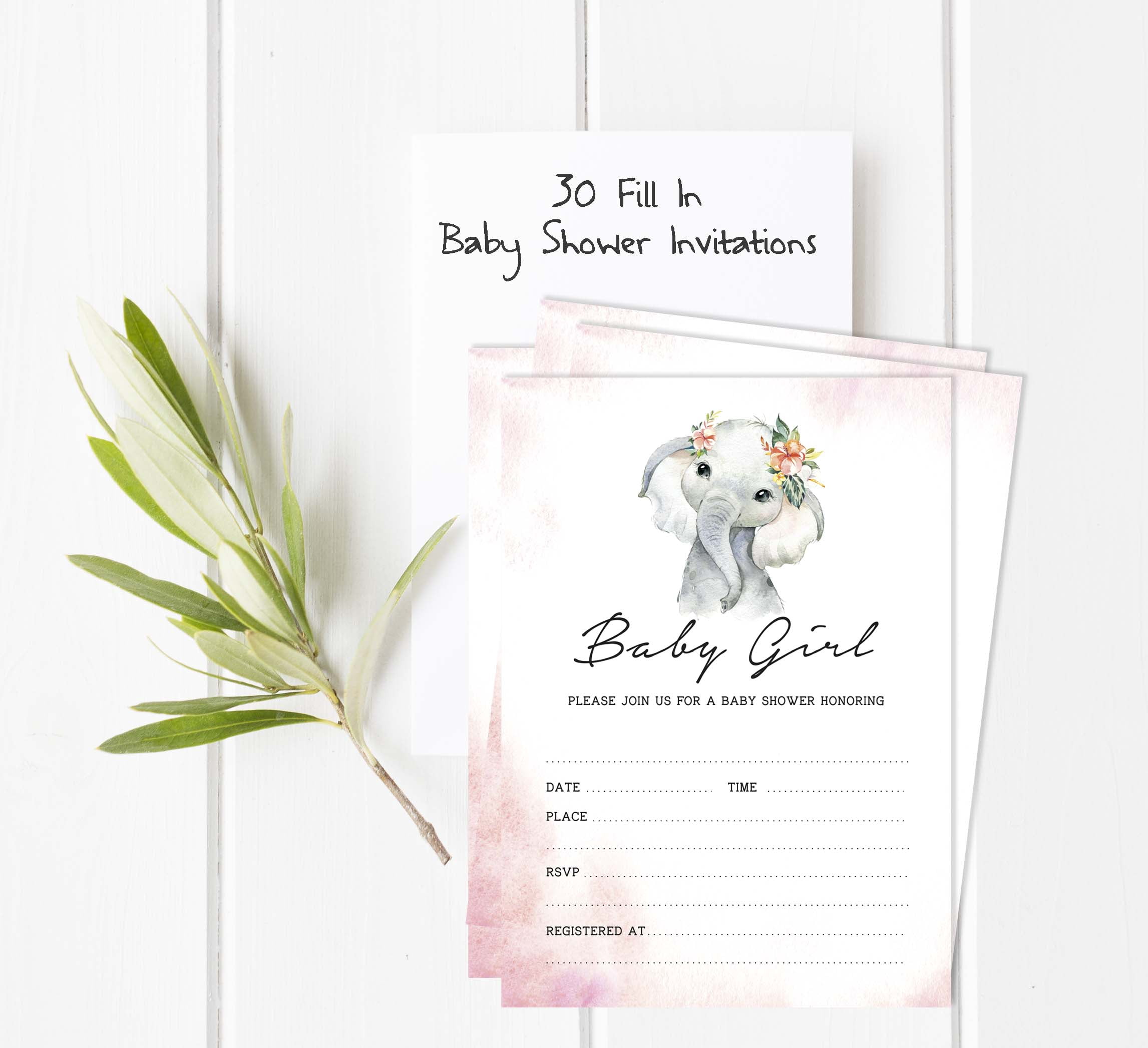 Inkdotpot Set Of 30Baby Elephant Girl Baby Shower Invitations-Diaper Raffle Tickets And Baby Shower Book Request Cards Jungle Animals Invites Its A Boy Its A Girl