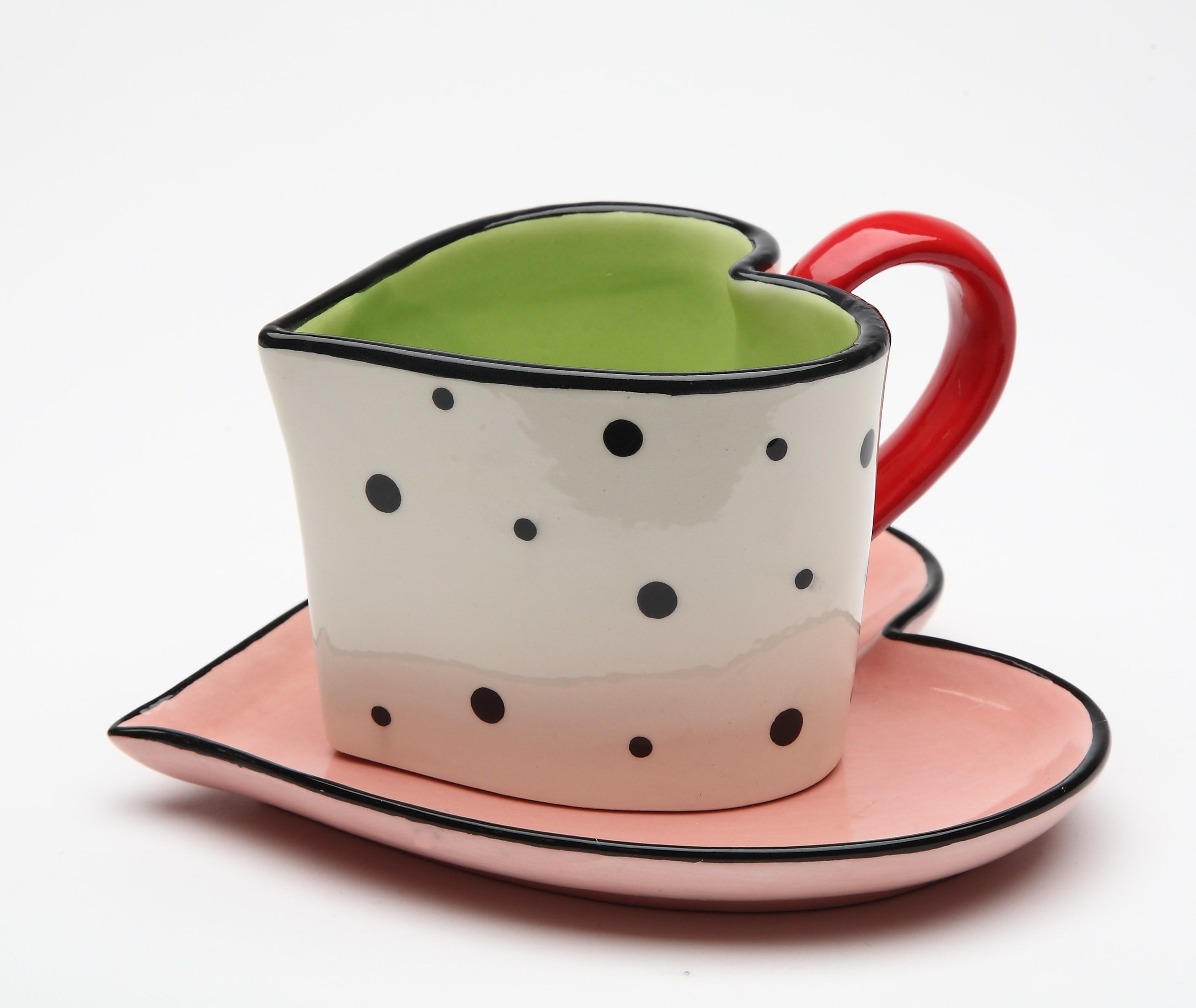 5.25 Inch Valentine Heart Shaped Polka Dot Tea Cup and Saucer Set