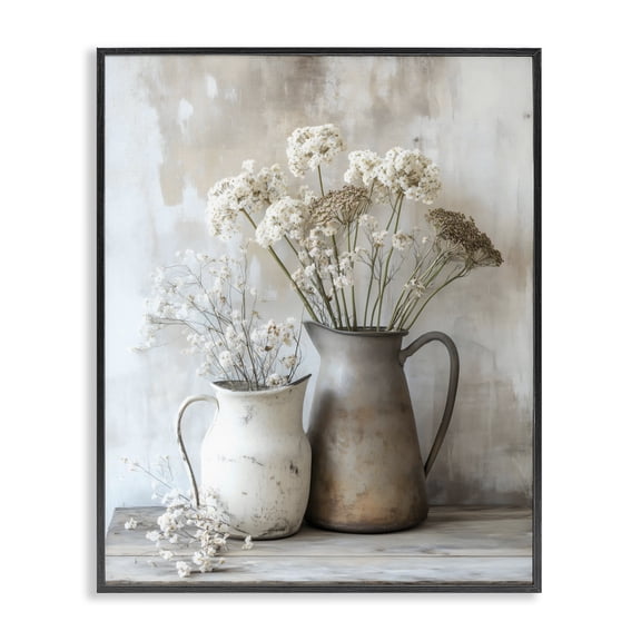 Stupell Industries Farmhouse Rustic Flower Arrangement in Pitchers Black Framed Giclee Art, 11 x 14, by Creative Studio