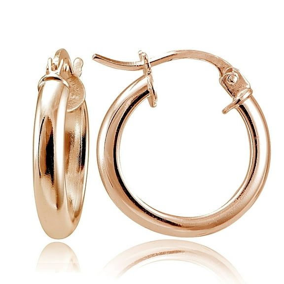 Rose Gold Tone over Sterling Silver Polished French Lock Hoop Earrings, 15mm
