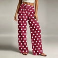 thumbnail image 6 of Costeam Womens Polka Dot Print Casual Pants Decorative Side Tie Detail Dual Side Hand Pockets Elastic High Waist Straight Leg Loose Fit Soft Lightweight Long Trousers, 6 of 6