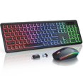 thumbnail image 1 of Combo Clavier et Souris Sans Fil - Rétroéclairé RVB, Lettres Rechargeables et Lumineuses, Pleine Grandeur, Angle d'Inclinaison Ergonomique, Mode Sommeil, Clavier Silencieux 2,4 GHz m, 1 of 9