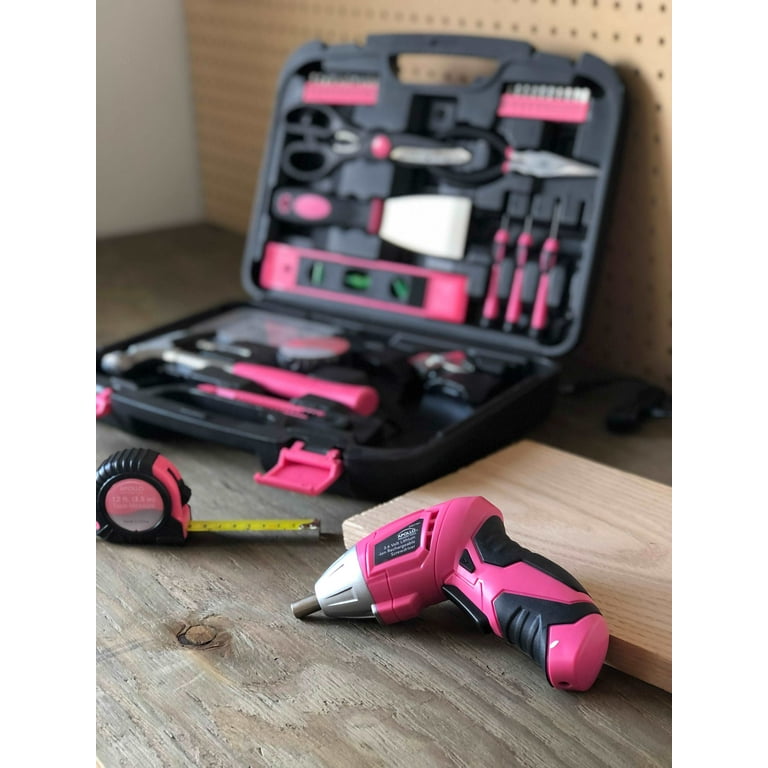 Apollo Tools 135-Piece Home Repair Kit, Pink, Includes 3.6v
