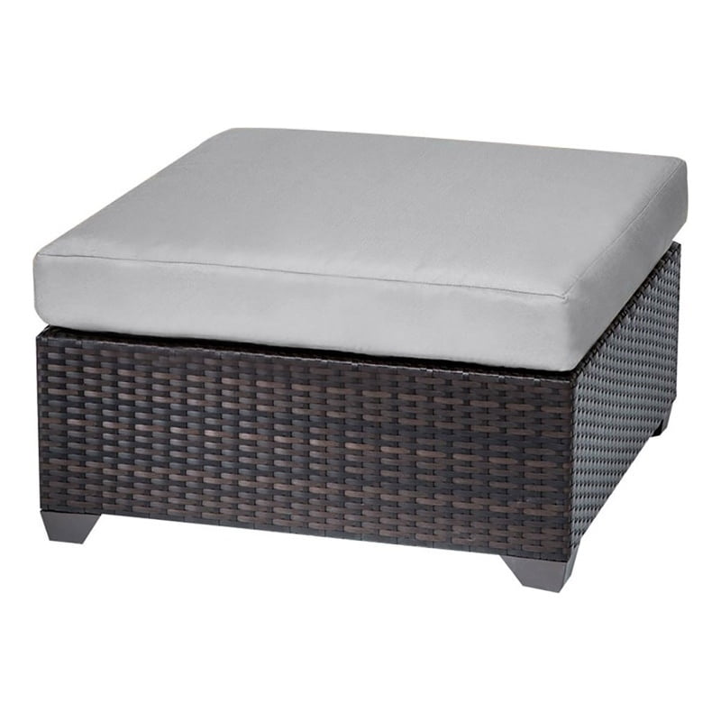 Bowery Hill 17'' Resin Wicker/Fabric Thick Cushion Patio Ottoman in Gray