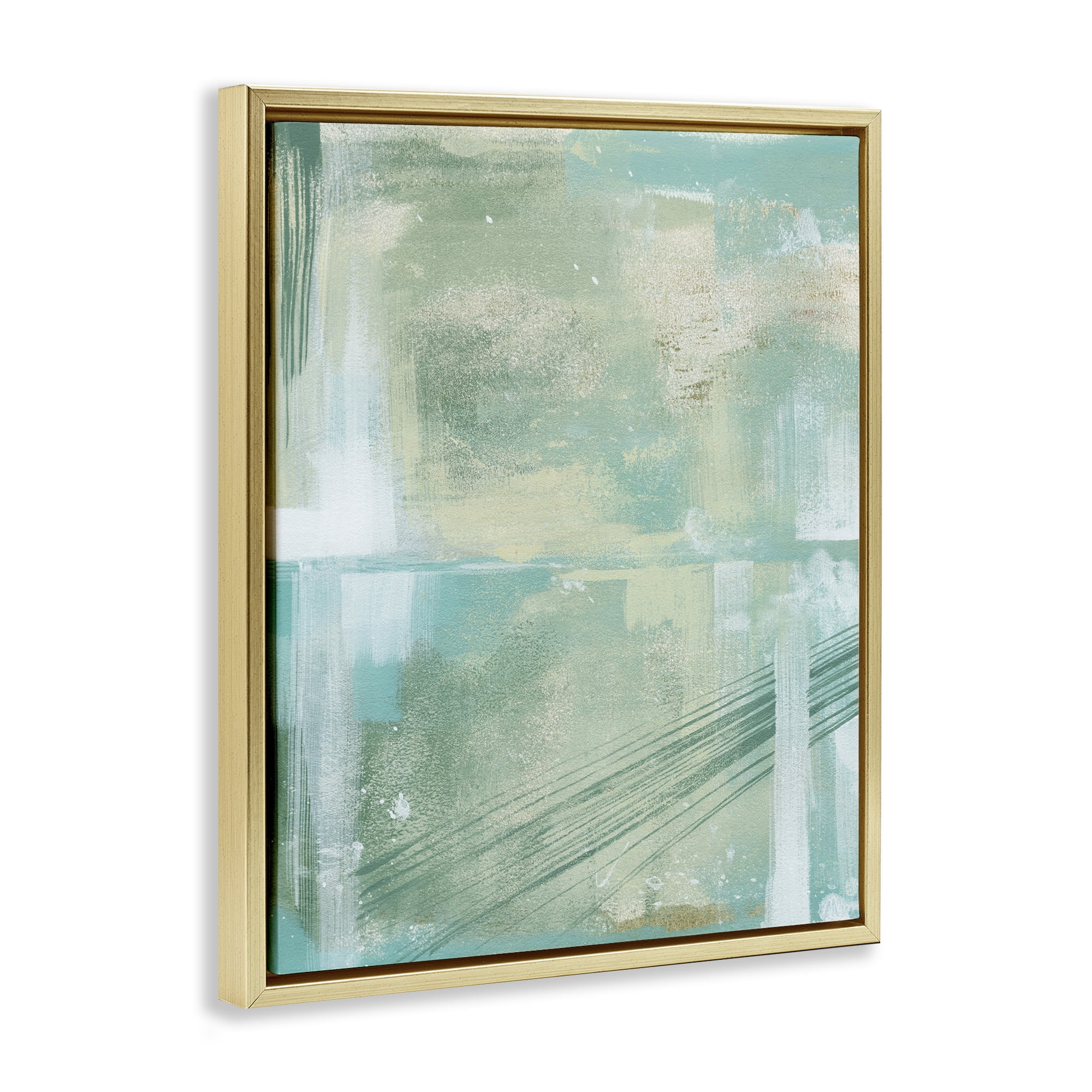 Stupell Industries Green Industrial Abstraction Abstract Painting Gold Floater Framed Canvas Art Print Wall Art, 17 x 21