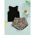 thumbnail image 4 of Franhais Baby Girl Summer Shorts Set Letters/ Floral Print Fringed Hem Tank Tops+ Leopard/ Floral Shorts Clothes Set, 4 of 9
