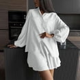thumbnail image 7 of Cagogo Women's 2 Piece Puff Sleeve Shirt Set Elastic Waisted Shorts Casual Solid Basic Matching Lounge Outfits Summer Cruise Travel Clothes, White M, 7 of 7