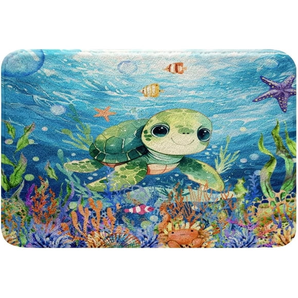 Feelyou Toddler Sea Turtle Bathroom Rugs for Boys Girls Ocean Bath Rugs for Shower Tub 16"x24" Reptile Tortoise Bath Mats for Bathroom Coastal Bathroom Accossories Nautical Beach Doormats Floor Mat