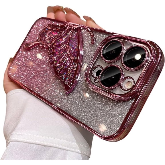 Designed for iPhone Case,Luxury Electroplated Liquid Floating Gradient Glitter Quicksand Butterfly Clear Shockproof Protective Cover Phone Case (Pink,iPhone 11)