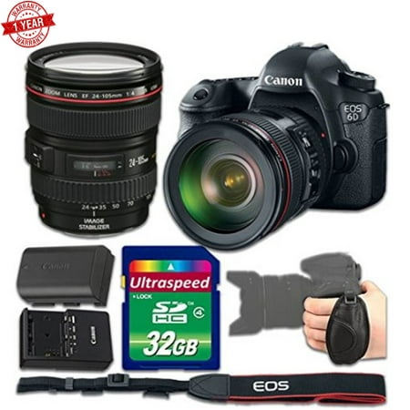 Canon Eos 6D Dslr Camera Bundle with Canon EF 24-105mm f/4L Is USM Lens +  32GB Memory SD Card + Grip Strap