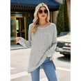 thumbnail image 3 of Womens Y2K Split Side Knit Sweater Crewneck Long Sleeve Pullover Solid Knit Side Slit Blouse Tunics Light Gray S, 3 of 8