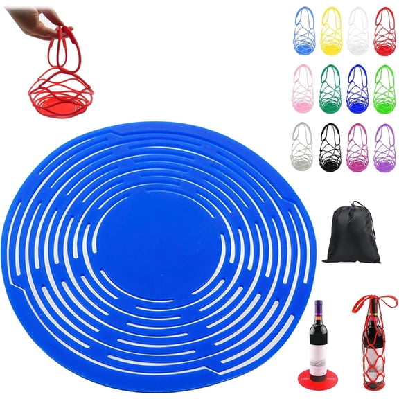 2026 Upgrade Multi-use Silicone Storage Bag Organizer, Silicone Wine Carrier Bag - Handheld Bottle Mesh Coaster & Drink Holder for Wine, Water Bottles, Fruits, Hot Dishes, Stable Placement
