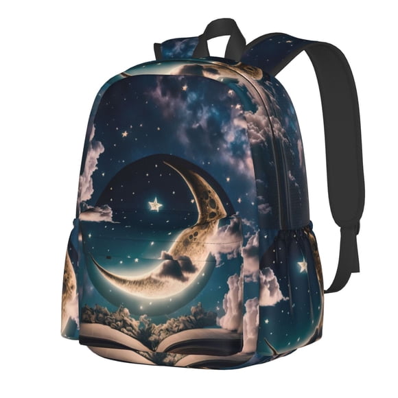 Sikiie Artistic Starry Sky Moon Book Print Lightweight Student Backpack, Suitable for School, Work, Sports and Travel, Ergonomic Large-capacity Backpack, Unisex