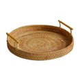 thumbnail image 2 of Storage Tray Serving Tray, with Handles Wicker Basket, Round Woven Decorative Organizer, Rattan Tray for Food Kitchen Display, Tabletop, Vegetables, 2 of 8