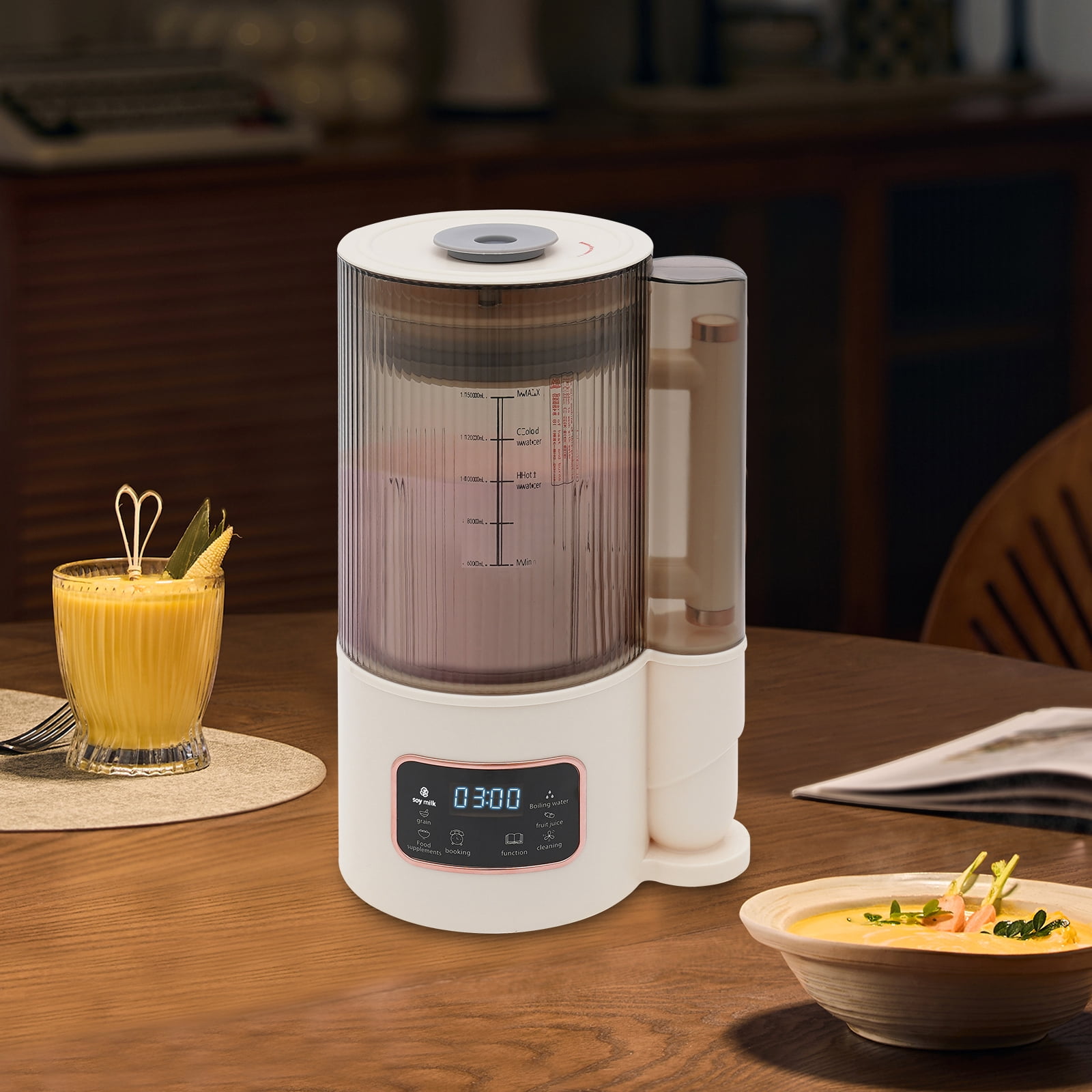 Quiet Soy Milk Maker Machine - 48dB 1000ML Capacity for Homemade Soy Milk & Juice - with LCD Display & Ceramic Plate (White)