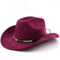 thumbnail image 2 of XIAOCHA Women's Woven Shell‑Clasp Suede Cowboy Hat Solid Outdoor Rodeo Western Hat,Wine, 2 of 4