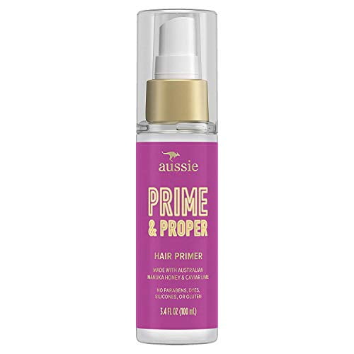 Aussie Prime & Proper Hair Primer Treatment, Heat Protectant Spray, Paraben & Dye Free, Infused with Australian Manuka Honey and Caviar Lime, 3.4 Fl Oz