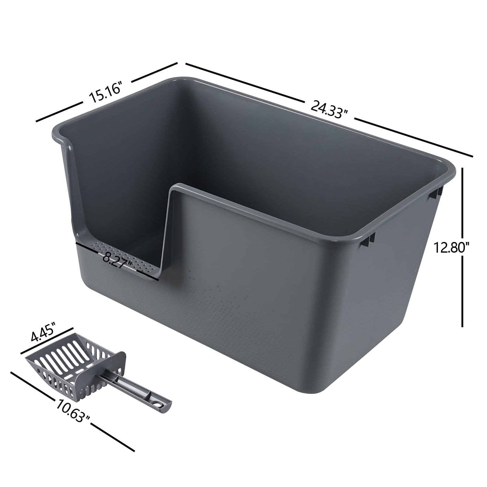 Lesbin 4-Pack Open Top Large Cat Litter Box with High Sided, 12.8" Heigh Anti-Splashing Kitty Litter Box with Scoop, Gray