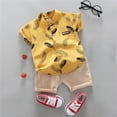thumbnail image 2 of Gerichy Toddler Baby Boy Clothes Shorts Set Dinosaur Print Shirt Short Sleeve Button Down Top Solid Shorts Summer Outfit Feather Feather T Shirt Tops Shorts Pants Outfits Set Boys' Suit, 2 of 5