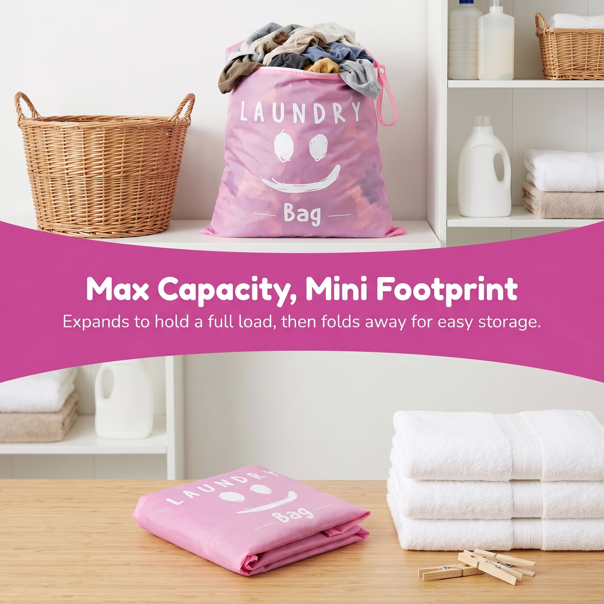 Unique Bargains 2Pcs Oxford Cloth Zipper Mesh Clothes Laundry Bag Pink-White A 15"x18.9"