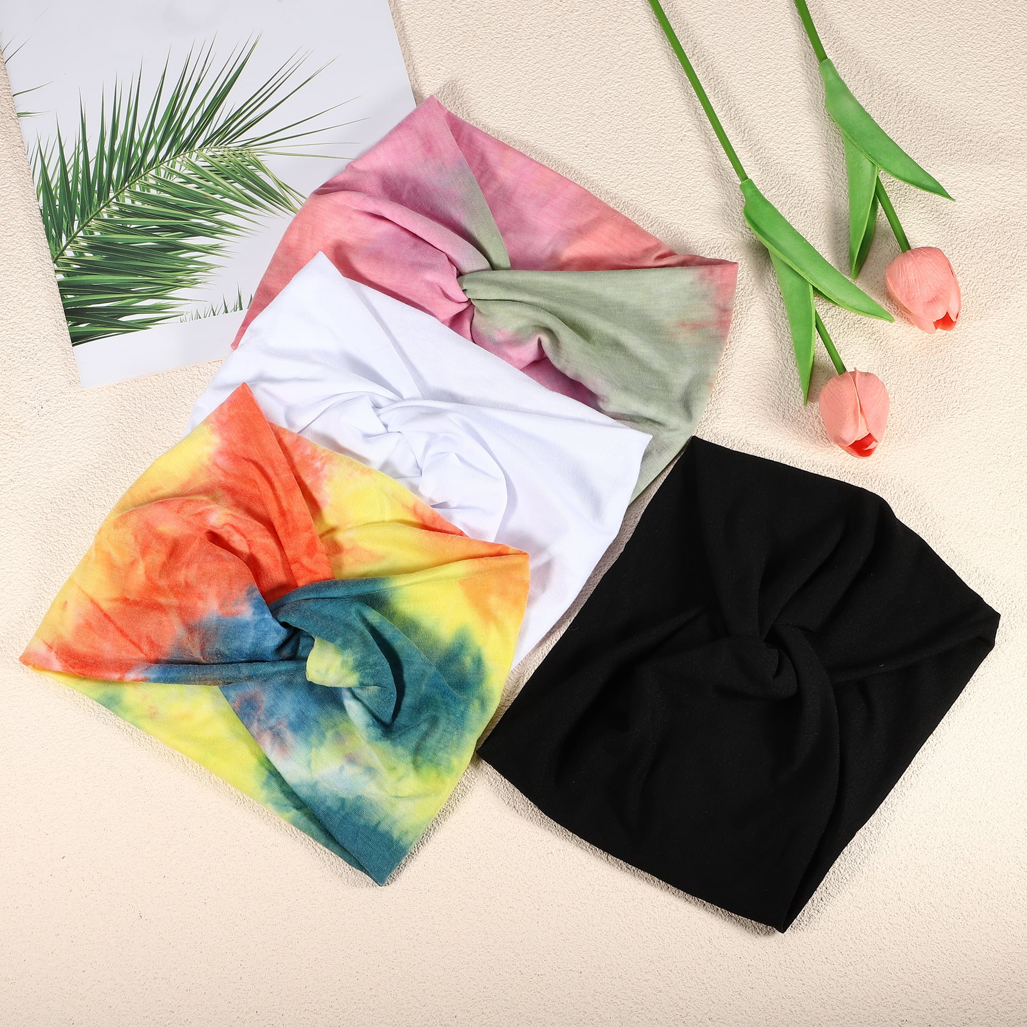 Unique Bargains Fashion Bohemia Widening Knotted Headwrap Black White Blue Pink 4pcs