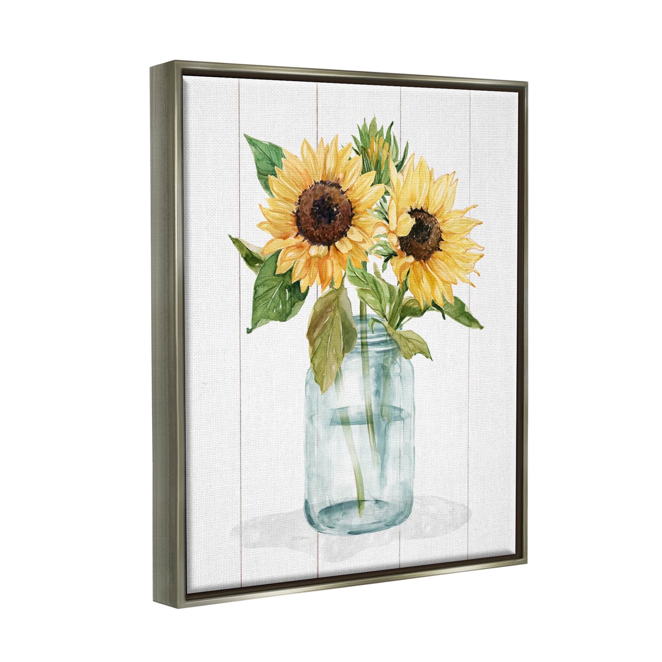Stupell Industries Yellow Sunflowers Country jar Graphic Art Luster Gray Floating Framed Canvas Print Wall Art, Design by Livi Finn