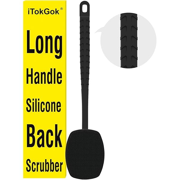 wonima11 iTokGoK® All New Premium Silicone Back Scrubber with Tire Anti-Slip Long Handle for Shower, Gentle Exfoliating and Massage Brush Scrubber for Sensitive Skin for Men and Women (Black)