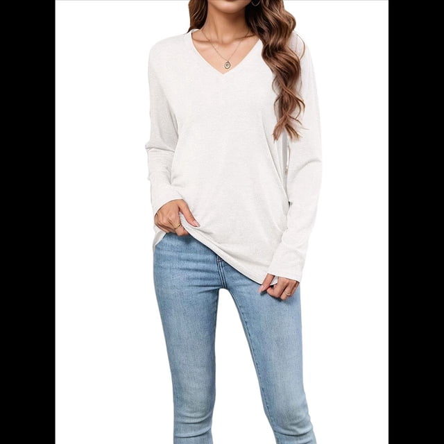 Camisas de Larga para Mujer, Cuello en V, Blusas Casuales, Sueltas, Elegantes, Básicas, Moda de Otoño, Conjuntos de Moda, Ropa de Invierno M