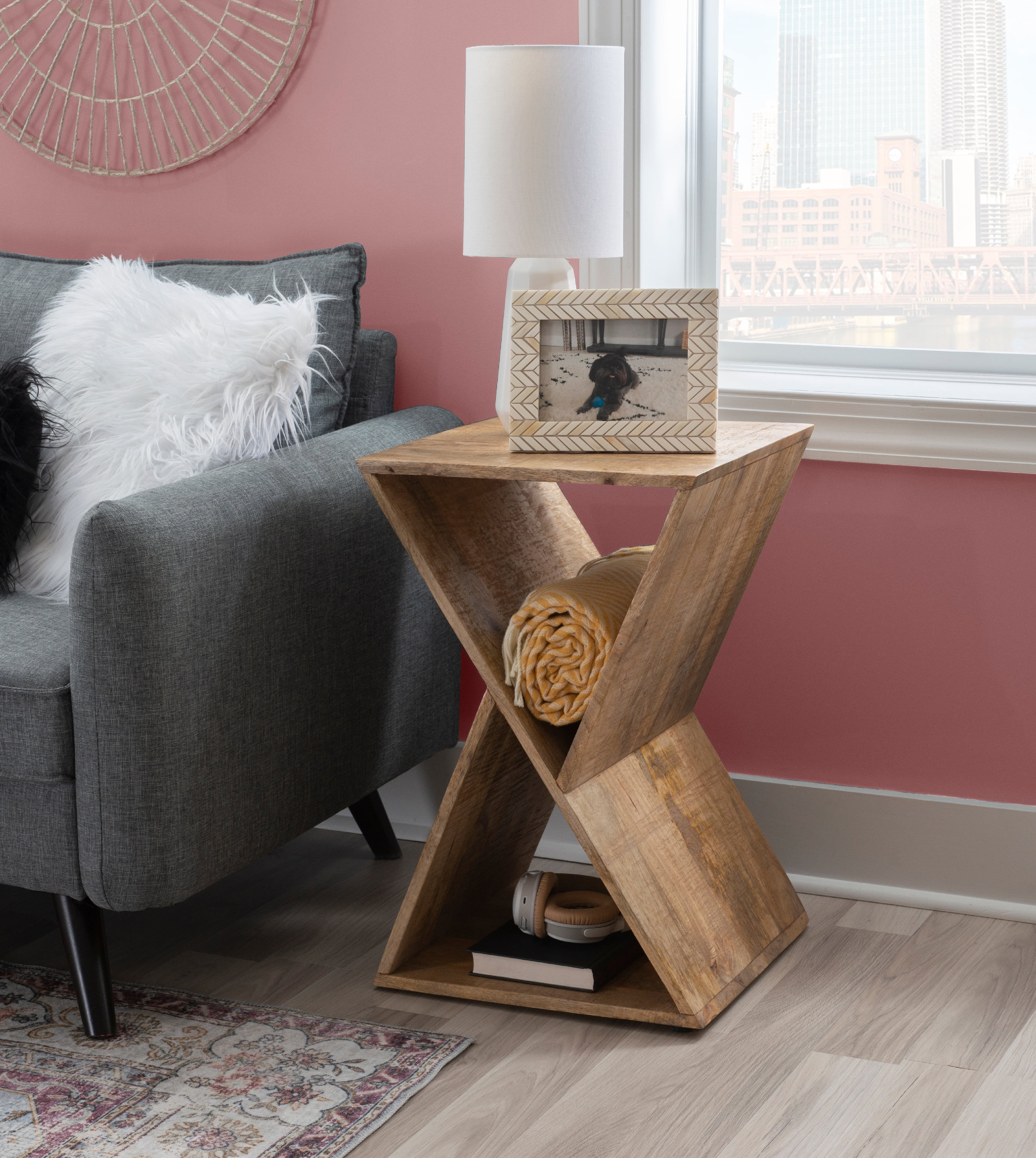 Powell Bellwood Triangle Indoor Accent Side Table, 23.62" Tall, Natural