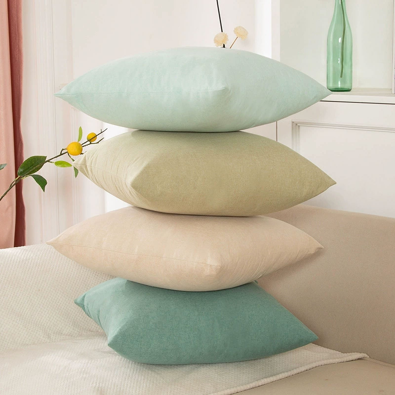 Knubmt 2 Pcs Linen Throw Pillow Covers with Zipper, Decorative Pillows Case Square Cushion Covers for Sofa Couch Bed Living Room, 16x16 inch