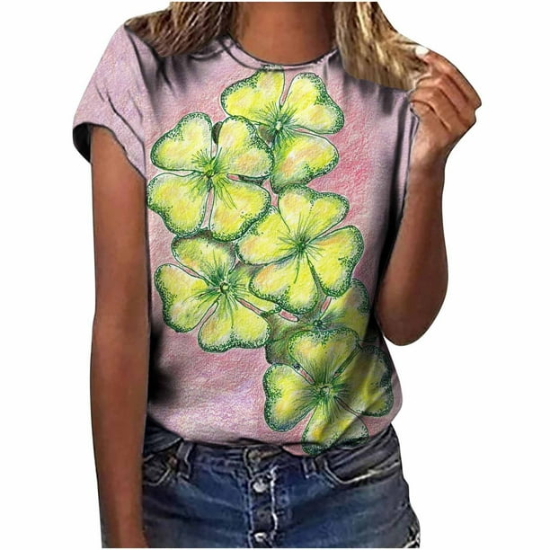 Tops a la moda para mujer, divertidas camisetas blancas holgadas informales con estampado del Día de San Patricio, camiseta con estampado de blusa Pompotops hfajkhk127430