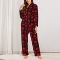 thumbnail image 2 of Balery Red Skulls Conjunto de Pijama con Estampado para Mujer, Conjunto de Dos Piezas con Manga Larga, Ropa de Dormir Suave con Bolsillos, Pijamas Cómodos-Medium, 2 of 7