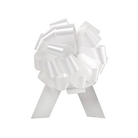 Stone Set Ribbon - White Pull String Bows - 5.5 Inch Wide 20 Loops (1 and 7/8 Inch Ribbon) Set of 10