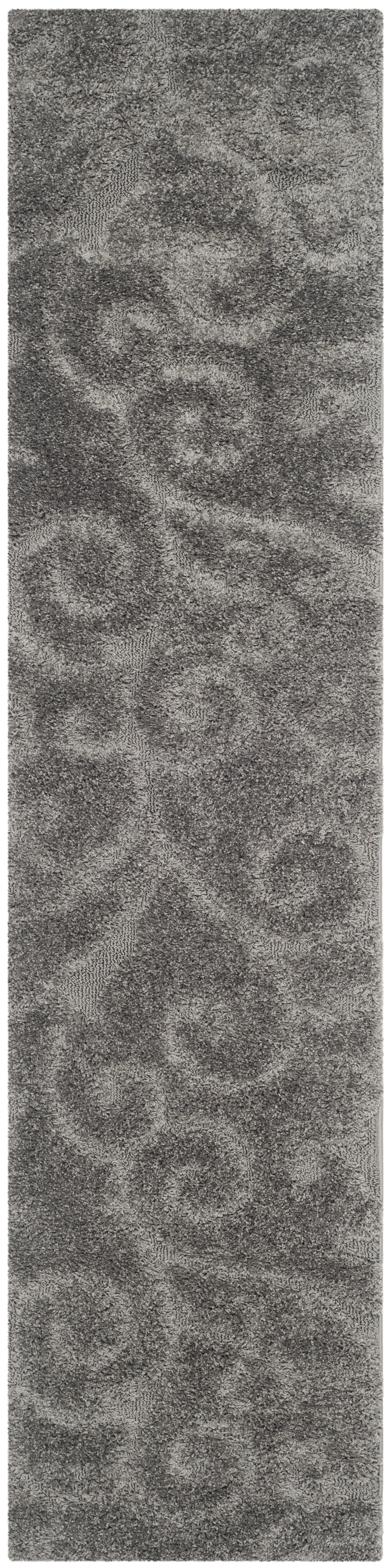 SAFAVIEH Florida Doug Floral Vines Geometric Shag Runner Rug, Grey, 2'3" x 17' - Transitional Modern Design, Grey, Non-Shedding & Easy Cleaning, Ultra Plush Thick Pile, Ideal for Living Room, Bedroom
