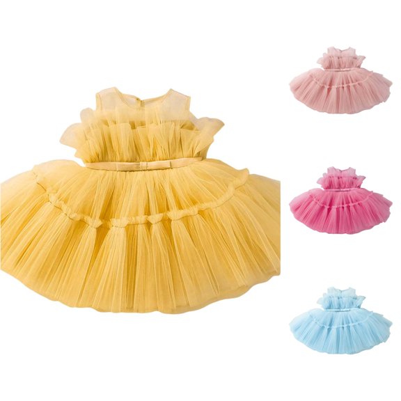 Toddler Baby Girl Lace Sleeveless Dress Solid Color Bow Dress Puffy Dress Suitable for Wedding Party Prom Girls Dress 12-18 Months