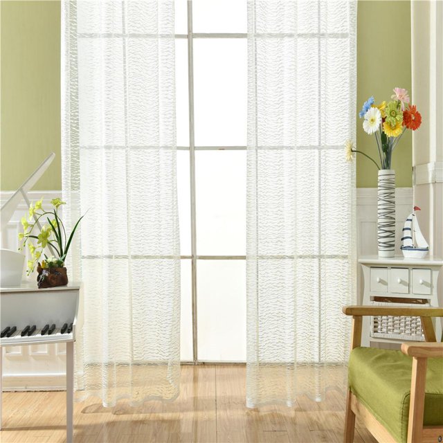 Exquisita Ventana Puerta Decoración Panel Ojal Cortina De Ventana Voile Drapeado Blanco BLESIY Cortina de cortinas
