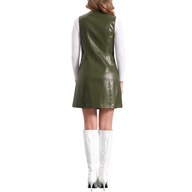 olive green faux leather dress Look Of Love Olive Green Faux Leather Dress, Large - The Mint Julep Boutique