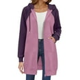 thumbnail image 4 of Mgmyaa Women's Long Jacket Color Block Hooded Fleece Coat Long Sleeve Zip Front Duster Jacket Outerwear, 4 of 8