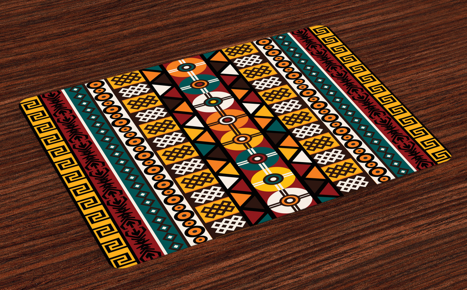 Kente Pattern Placemats Set of 4 Vertical Borders Inspired by Primitive