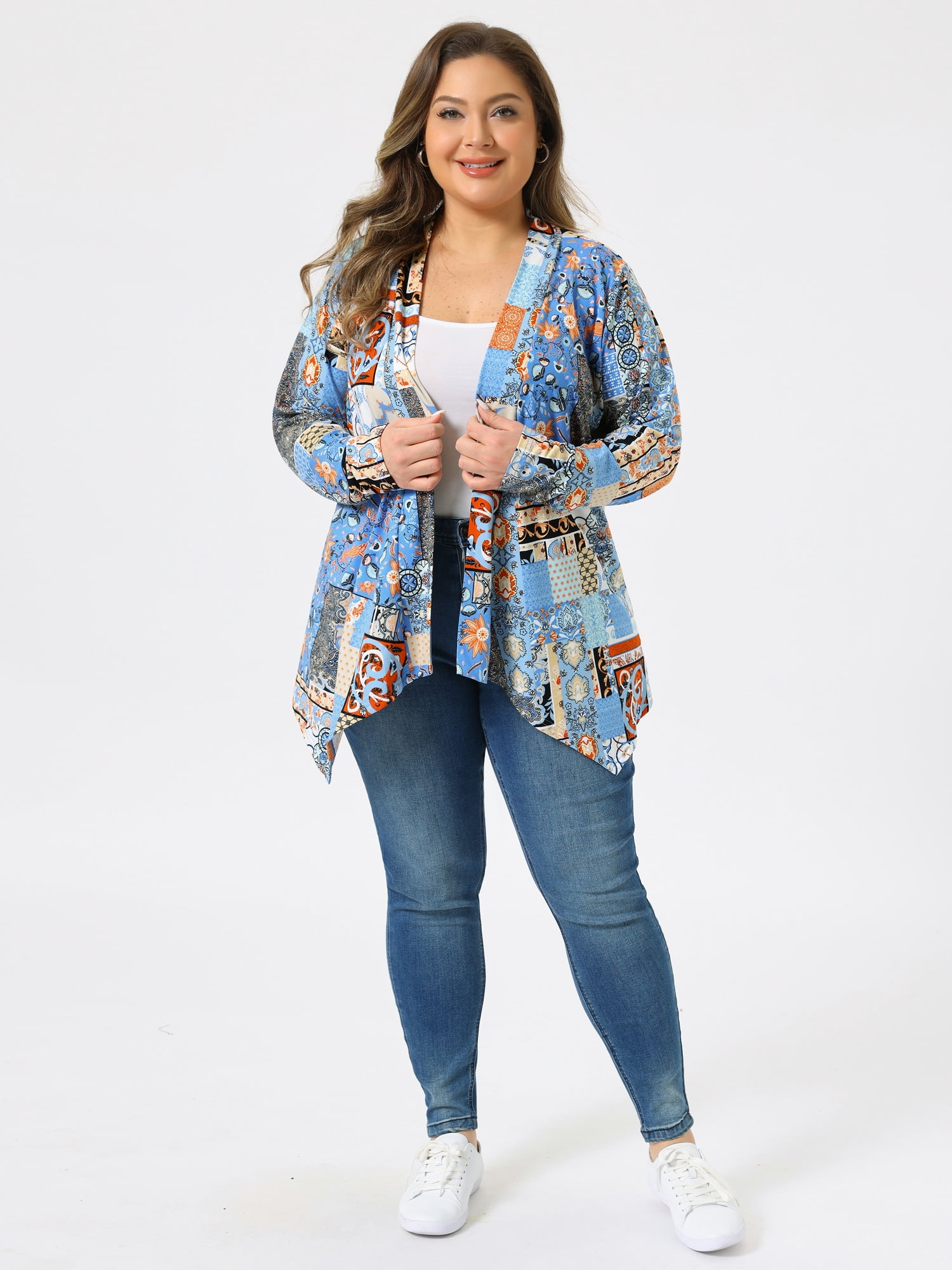DARING DIVA Women's Plus Size Leopard Print Asymmetric Hem Cardigan 2X Blue