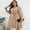 Beige, variant on Solid Color V Neck Tie Waist Belted Dress for Women Knee Length