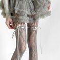 thumbnail image 2 of Voska Gothic Retro Hollow Lace Thigh High Stockings Bow Ribbon Decor Sheer Fishnet Long Socks Fashion Mesh Hosiery For Women Girls Daily And Costume Wear, 2 of 3