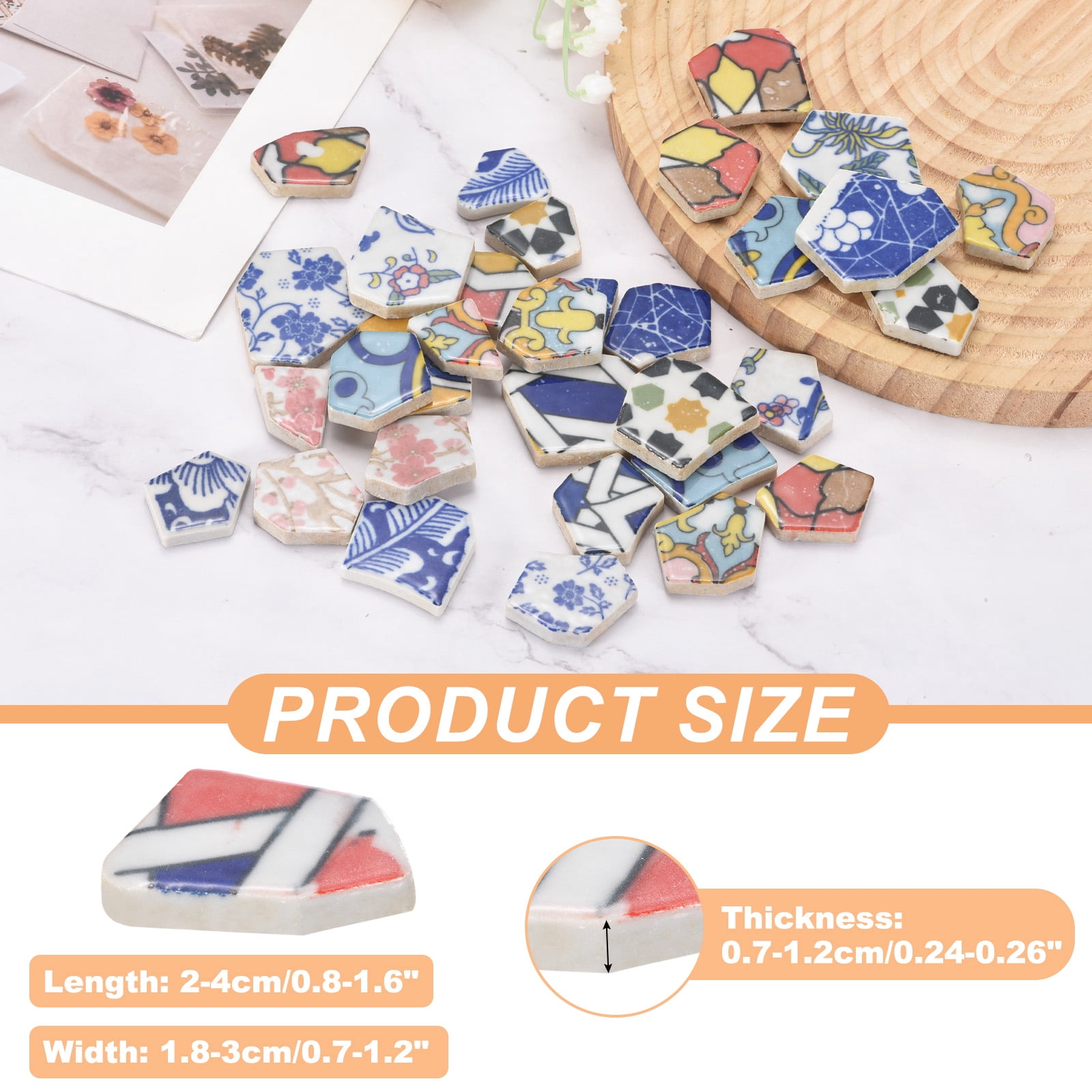 Uxcell Irregular Ceramic Mosaic Tiles, 500g/1.1lb Broken Porcelain Mosaic Tiles Bulk Irregular Glazed for DIY Art Craft Making Home Decor, Red/Yellow/Blue