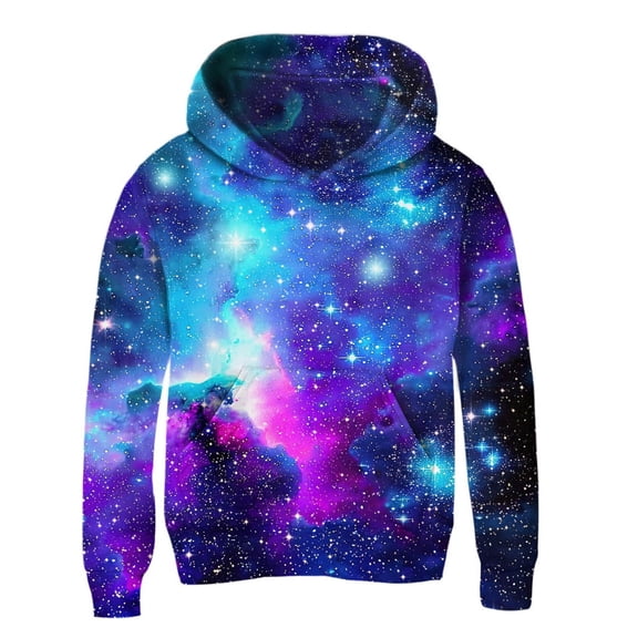 Kiijoy Boys Hoodie Galaxy Starry Sky Cozy Pullover Sweatshirt, Purple, Sizes 3-14