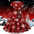 thumbnail image 2 of Women’s Christmas Tea Dress, 1950s Short Sleeve Vintage Print Swing Dress, Retro Holiday Style for Party and Evening Wear, 2 of 4