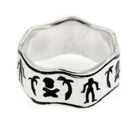 Black Bart Pirate Flag Sterling Silver Wave Band Ring