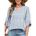 thumbnail image 3 of VDJ Womens Tunic Tops 3/4 Length Sleeve Dressy Casual V Neck Shirts Business Work Striped Printed Flowy Tee Clothes Size XL, 3 of 6