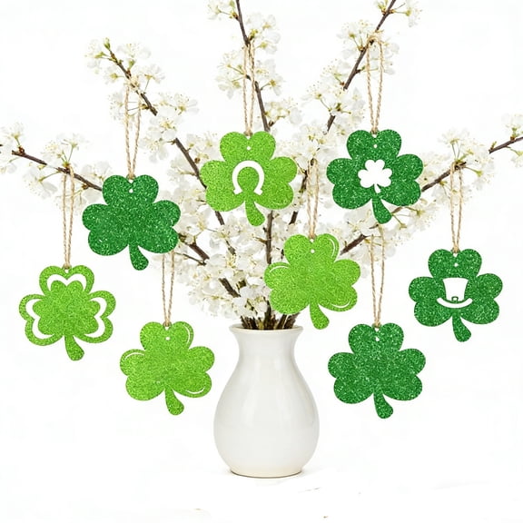 DAMAI 3 Pcs St. Patrick's Day Party Decorations Hanging Tags Flash Paper, Irish Festival Decoration Pendants, Green Clover Pendants, St. Patrick's Day Tree Hanger Ornament Charm,Home Decor