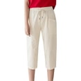 thumbnail image 2 of Cotton Linen Capri Pants for Women Lightweight Relaxed Fit Straight Leg Cropped Pants with Pockets Womens Capris, 2 of 5