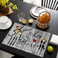 thumbnail image 3 of Grey Kitchen Knife Fork Placemats Set of 6, Fork Wooden Modern Art Placemats for Dining Table, Place Mats for Kitchen Tabletop, Waterproof Wipeable Dining Table Mats Set, 3 of 9